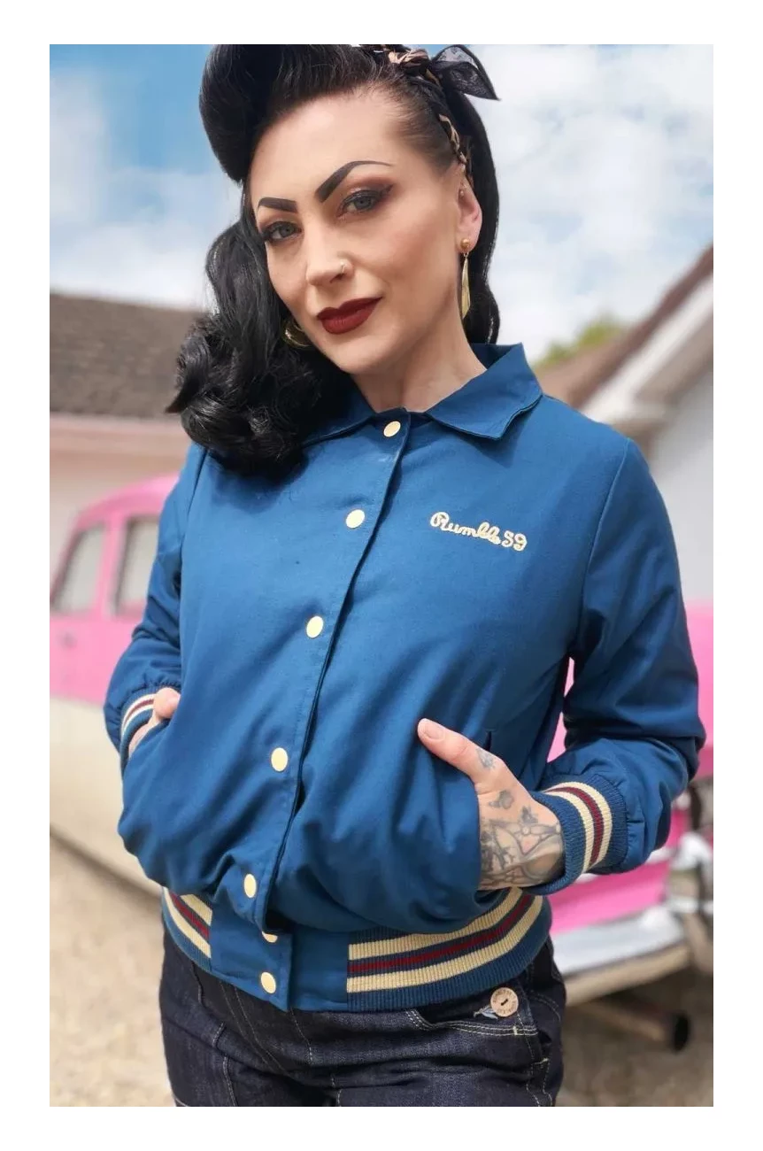 Veste vintage college bandes cote boutons dores rockabilly authentique