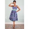 Dos robe marine fleurs tropicales decollete V bretelles larges jupe swing Miss Candyfloss