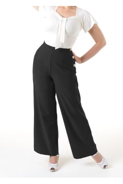 Pantalon sailor slacks taille haute noir vintage