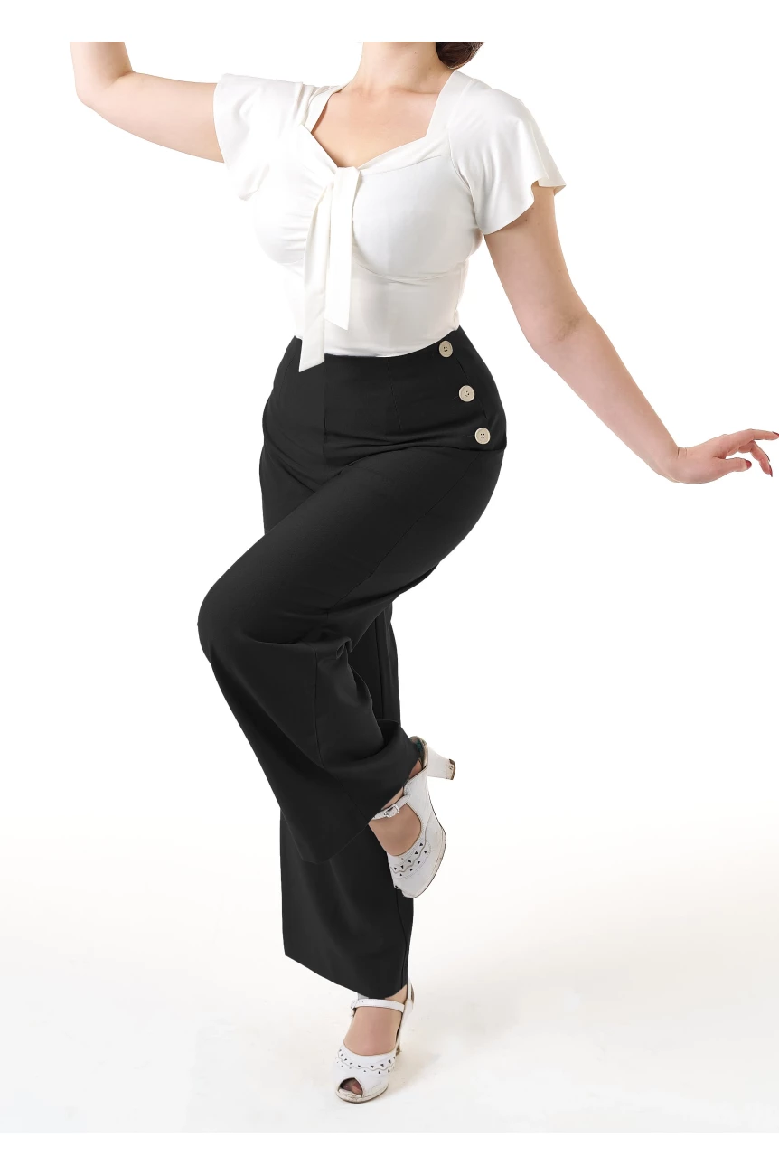 Pantalon vintage noir taille haute Pretty Retro trois boutons lateraux retro
