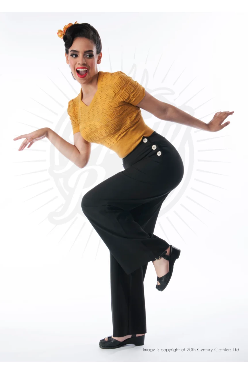 Pantalon taille haute noir slacks vintage annees 1950 minimaliste