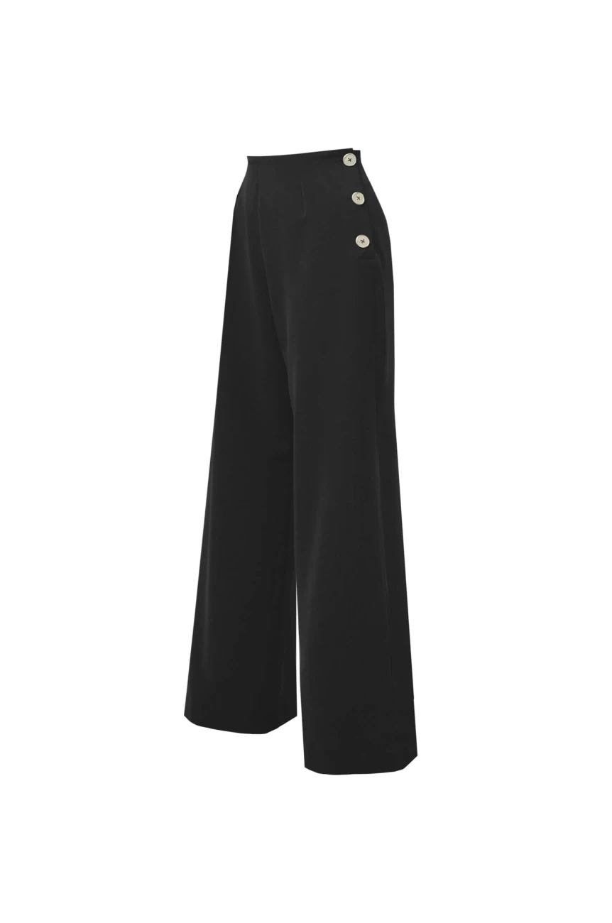 Pantalon vintage noir taille haute jambes larges audacieux intemporel