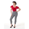 Pantalon motif carreaux noir blanc taille haute coupe ajustee retro
