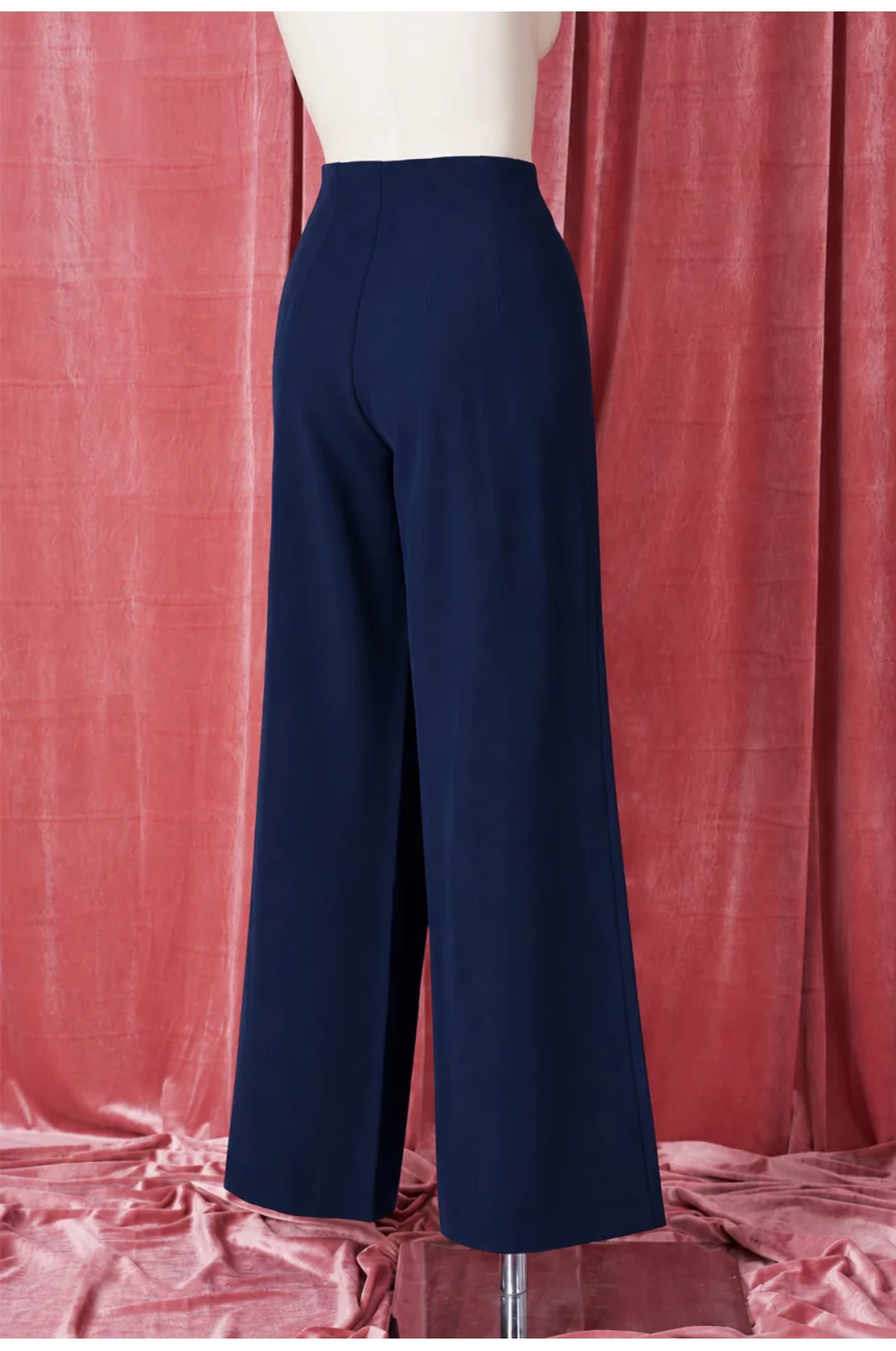 Pantalon taille haute bleu marine slacks vintage annees 1950 elegant