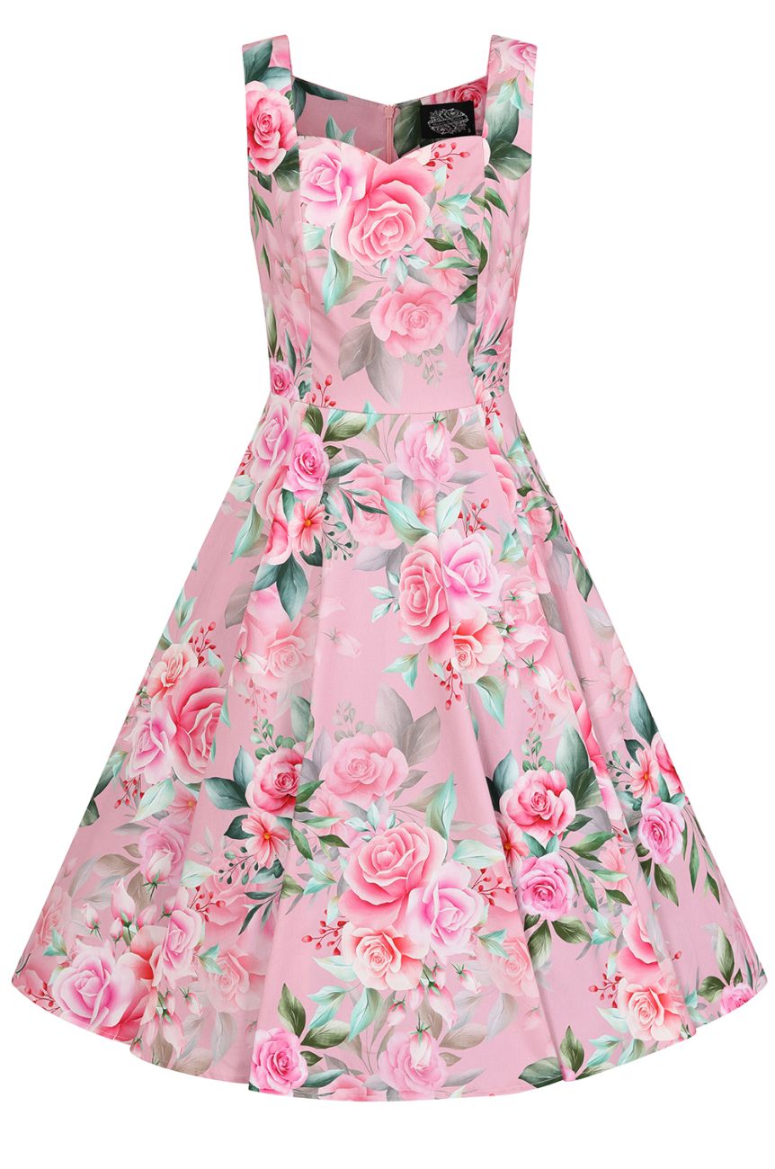 Robe rockabilly rose pastel roses jupe cercle swing style romantique champetre 50s