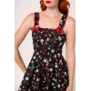 Dos robe noire fraises marguerites bretelles passepoil rouge decollete V swing retro