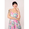Robe pin-up rose bleu ciel imprime patchwork tropical ananas fleurs jupe swing coton