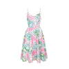 Robe Hell Bunny rose pois bleu tropical jupe swing ample poches style vintage ete