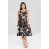 obe noire tropicale hibiscus blanc fuchsia palmiers swing boutons bois Hell Bunny vintage