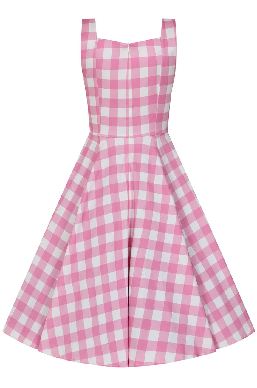 Robe rockabilly vichy rose blanc coton elasthanne swing poches cachees style retro