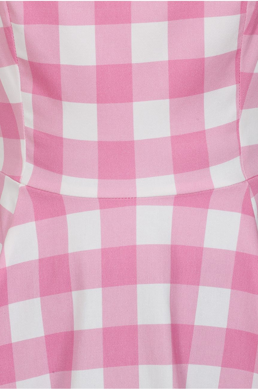 Robe ete vichy rose poudre blanc jupe swing tourbillon pique-nique champetre vintage