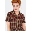 Robe vintage tartan brun empiecements western roses brodees jupe swing biais annees 50