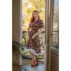 Robe chemise carreaux brun bordeaux beige roses rouges brodees col western pin-up retro