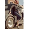 Veste teddy noire leopard velours panne boutons pression bandes cotes Rumble59 retro