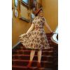 Robe vintage ecrue imprime floral roses roux bordeaux col chemise jupe swing annees 50