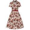 Robe rockabilly ecrue floral automnal roses bordeaux swing coton style retro chic