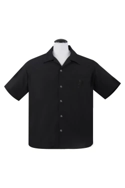 Chemise bowling noire skull broderie ton sur ton boutons tete de mort Steady Clothing USA