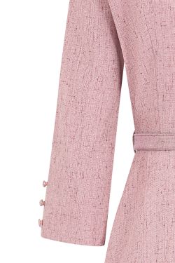 Robe vintage rose tweed bouclé col carré double rangee boutons jupe evasee annees 50 60
