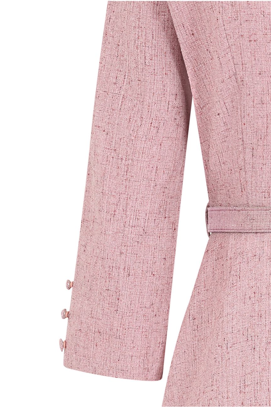 Robe vintage rose tweed bouclé col carré double rangee boutons jupe evasee annees 50 60