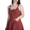 Dos robe tartan rouge bretelles larges encolure carree jupe swing Banned style alternatif
