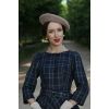 Robe pin-up marine carreaux swing jupon visible ceinture boucle style elegance 50s