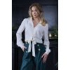 Blouse ivoire satinee noeud crop top col V boutons manches longues Banned vintage annees 40