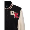 Veste teddy baseball noire manches ecru broderie dos chatte pin-up rockabilly Queen Kerosin