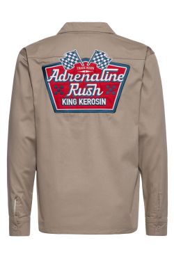 Chemise workshirt beige patch Adrenaline Rush dos drapeaux damier King Kerosin rockabilly