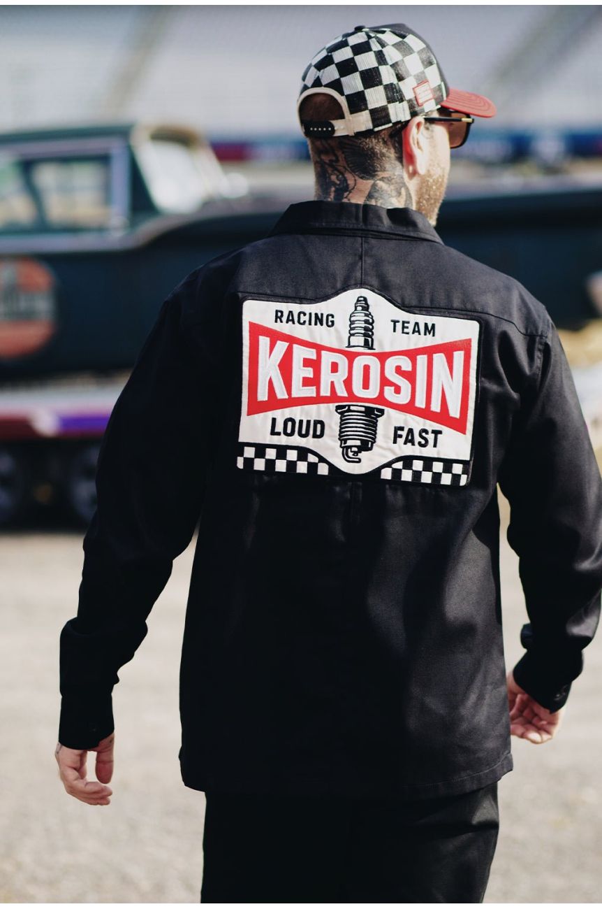 Chemise pompiste noire a patch King Kerosin