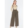 Pantalon palazzo pied-de-poule brun beige taille haute bretelles croisees Voodoo Vixen