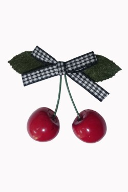 Barrette vintage cerise noeud vichy